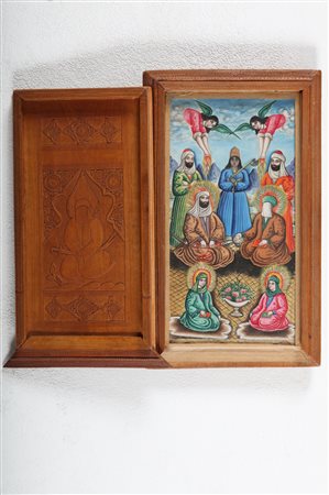 ARTE ISLAMICA Specchio entro cornice in legno con più livelli Iran, dinastia...