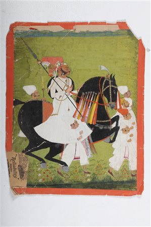 Arte Indiana Ritratto equestre di nobile India, Marwar, Jodhpur, fine XVIII...