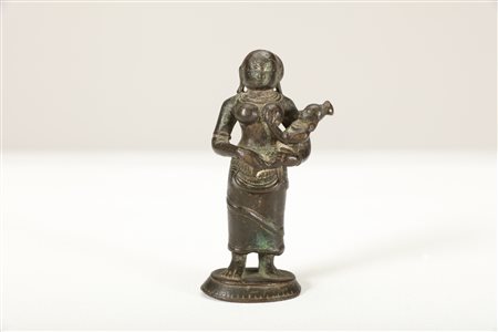 Arte Indiana Piccola statua in bronzo raffigurante Devi India, XVIII-XIX...