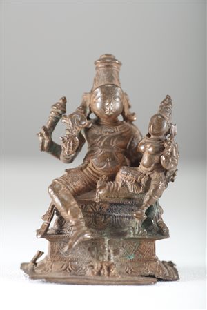 Arte Indiana Bronzo raffigurante Vishnu e Lakshmi India, XVII secolo . -. Cm...