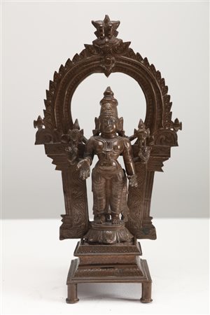 Arte Indiana Statua in bronzo raffigurante Vishnu India Meridionale,Tamil...