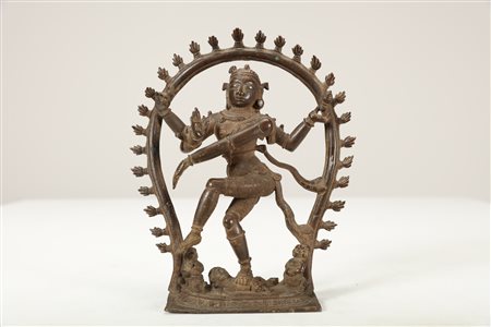 Arte Indiana Scultura in bronzo raffigurante Shiva Nataraja India...