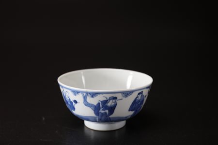 Arte Cinese Coppa in porcellana bianco blu decorata con figure Cina, XX...