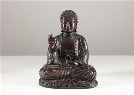 Arte Cinese Statua di Buddha in legno Cina, inizio XX secolo . -. Cm 16,50 x...