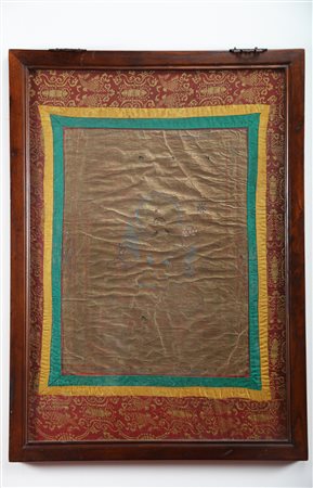 Arte Himalayana Thangka fondo oro (Gser-thang) raffigurante Tara verde Nepal,...