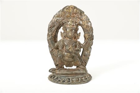 Arte Himalayana Piccola statua in bronzo raffigurante Mahakala Nepal, fine...