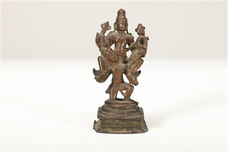 Arte Indiana Bronzo devozionale raffigurante Vishnu, Garuda e Parvati India,...