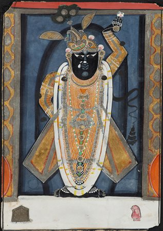 Arte Indiana Miniatura raffigurante Krishna Shrinathji India, Rajasthan,...