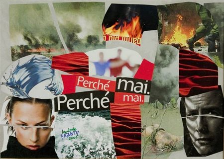 Lamberto Pignotti Perchè mai - 2006 collage su cartone cm.50x70 Autentica...