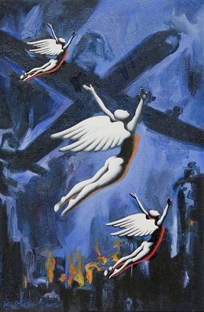 Mark Kostabi In flight - 2003 olio su tela cm. 60x40 Autentica dell’artista...