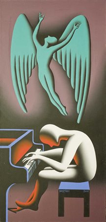 Mark Kostabi Elevation melody - 2001 olio su tela cm. 127x61 Autentica...