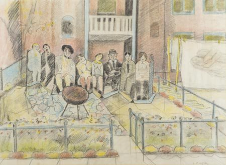 Seymour Rosofsky Chicago 1924 1981, Famiglia nel giardino, Pastelli su carta,...