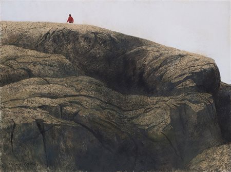 Robert Vickrey (New York 1922 - Naples 2011) "The red jacket" acquerello e...