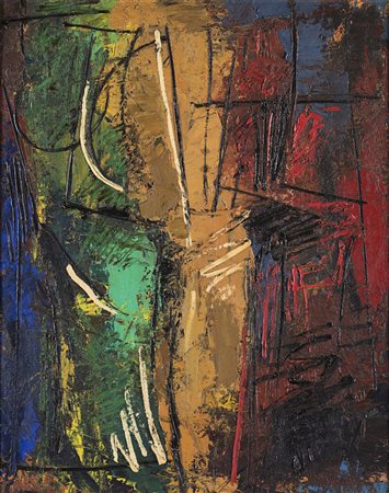 Alfredo Chighine (Milano 1914 - Pisa 1974) "Figure contrapposte" 1954 olio su...