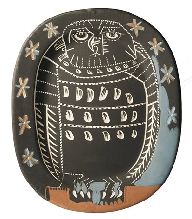 Pablo Picasso (Malaga 1881 - Mougins 1973) "Hibou mat" 1955 piatto in...