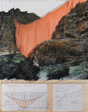 Christo (Gabrovo 1935 - 0) "Valley Curtain (Project for Colorado) Rifle,...