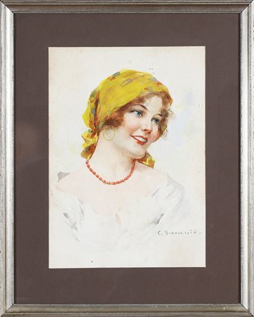 BRANCACCIO CARLO (1861 - 1920) Ritratto di giovane donna. . Acquarello su...