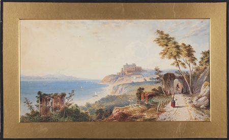 CARELLI GABRIELE (1820 - 1900) Baia di Baia. Acquarello su carta. Cm 53,00 x...