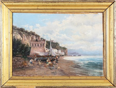 CASTALDO COPPOLA FRANCESCO (1845 - 1916) Marina. Olio su tela. Cm 46,00 x...