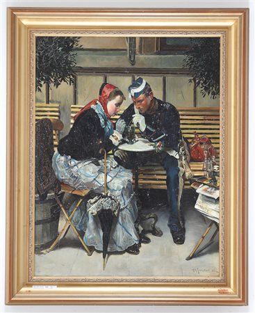 ROSENTAND VILHELM JACOB (1838 - 1915) Al Caffé. 1890. Olio su tela. Cm 70,00...