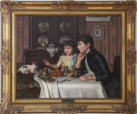 E. PARENT(XIX SECOLO Scena d'interno. . Olio su tavola. Cm 101,00 x 77,50....