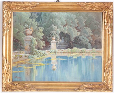 TANI EDOARDO (1880 - 1948) L'Agnene nei pressi di Tivoli. Olio su tela. Cm...