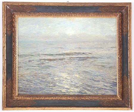 CINOTTI GUIDO (1870 - 1932) Marina al tramonto. Olio su tavola. Cm 80,00 x...