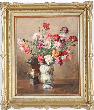 POLLONERA CARLO (1849 - 1923) Vaso di fiori. Olio su cartone. Cm 46,50 x...