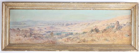 LONGONI EMILIO (1859 - 1932) Vallata alpina. Olio su tela. Cm 118,00 x 34,00....