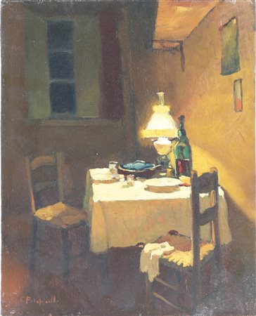 FILIPPELLI CAFIERO (1889 - 1973) Interno con tavola imbandita. Olio su...