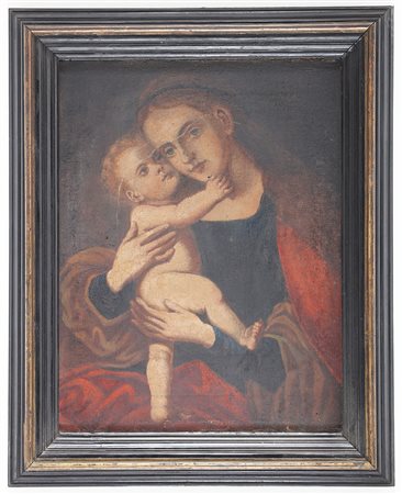 ARTISTA DEL XVIII SECOLO Madonna con Bambino. Olio su tela. Cm 45,00 x 61,00.