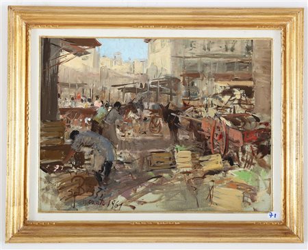 BISSI SERGIO CIRNO (1902 - 1987) Mercato. Olio su tela. Cm 40,00 x 30,00....