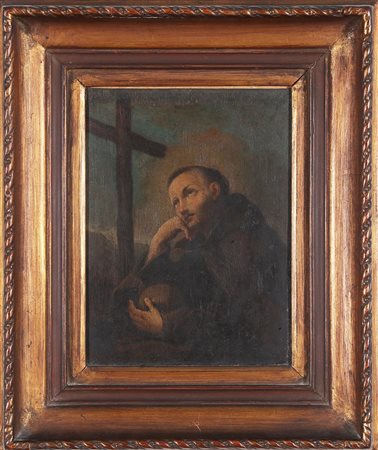 ARTISTA ITALIANO DEL XVII SECOLO San Francesco. . Olio su rame. Cm 22,00 x...