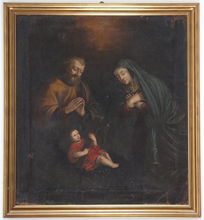 ARTISTA DEL XVII SECOLO. Sacra Famiglia. Olio su tela. Cm 78,00 x 86,00. ....