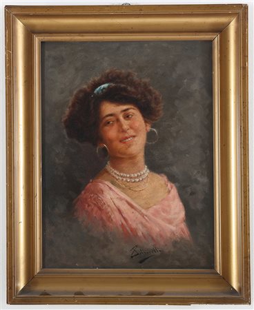 PETROCELLI ACHILLE (1861 - 1929) Ritratto femminile. olio su tela,. Cm 26,50...