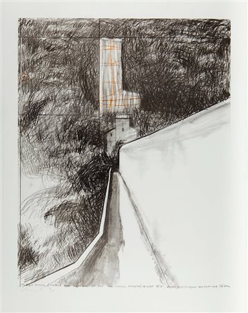 Christo (1935), Packet Tower Spoleto, 1972, litografia a colori, cm 82,5x65,5...