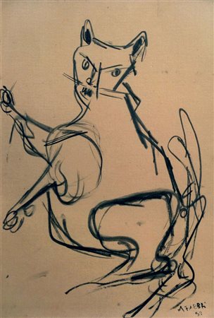 Agenore Fabbri (1911-1998), Gatto, 1959, matita su carta intelata, cm 49x32,5...