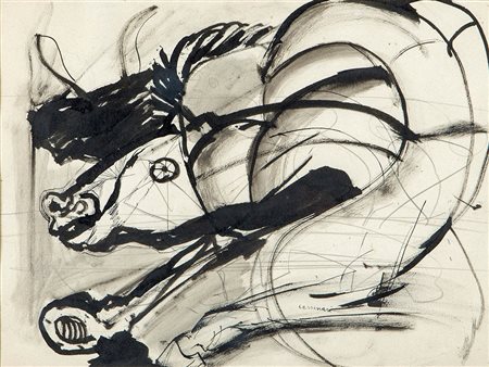 Bruno Cassinari (1912-1992), Cavallo, 1956, china su carta, cm 25x32 firmato...