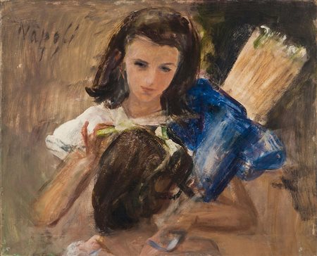 Guido Tallone (1894-1967), Le nipoti Laura e Donatella, Napoli, 1952, olio su...