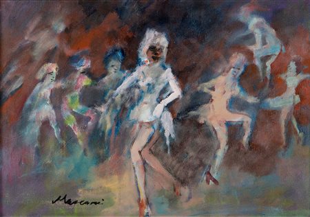 Mino Maccari (1898-1989), Ballerine, olio su tela cm.35x50 firmato in basso a...