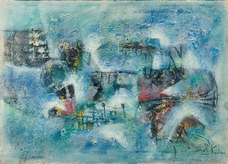 Ibrahim Kodra (1918-2006), Paesaggio, anni '60, olio su tela, cm 50x70...