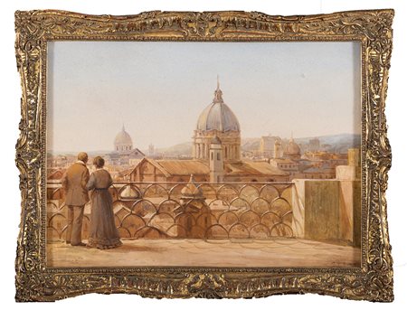 CARL THOMSEN, København 1847 - 1912, Scorcio di Roma dal Pincio 1880,...