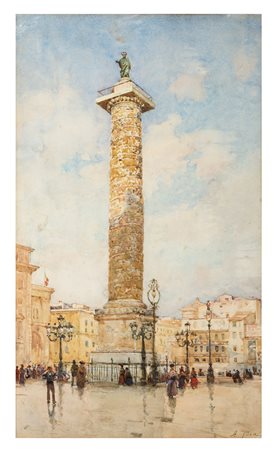 ALBERTO PISA, Ferrara 1864 - Firenze 1930, Piazza Colonna a Roma, Acquerello...