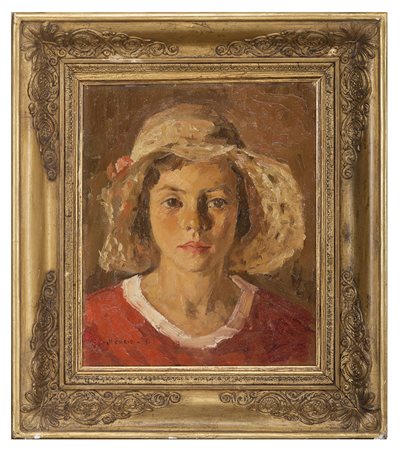 VINCENZO CARIDI, Gagliano del Capo 1894 - 1970, Donna con cappello 1931, Olio...