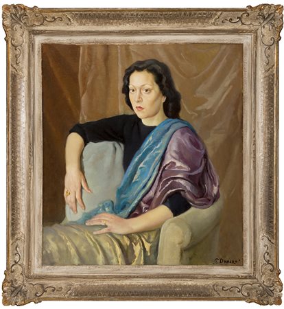 PIETRO DODERO, Genova 1882 - 1967, Ritratto di Donna Matilde, Olio su tela cm...