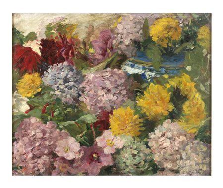 PITTORE FINE XIX SECOLO, Fiori, Olio su cartone cm 45 x 55, Non firmato,...