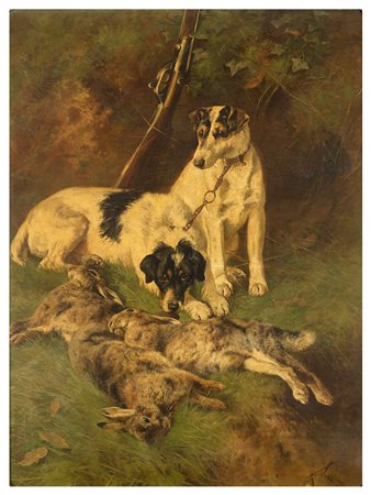 ARTHUR WARDLE, Londra 1860 - 1949, La caccia , Olio su tela cm 101 x 76,...