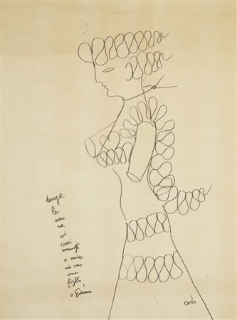 Gio Ponti (Milano 1891 - 1979) Disegno al tratto raffigurante una donna priva...