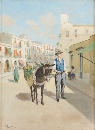 OLIO su tela "Corso Alberto Amedeo a Palermo". XX secolo Misure: cm 40 x 30