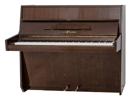 PIANOFORTE verticale Schulze Pollmann a corde crociate in noce rigatino....